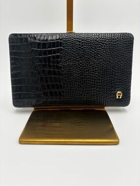 Etienne Aigner Black Croc Embossed Wallet Clutch Vintage